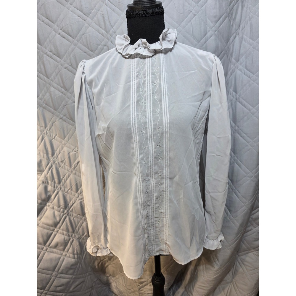 Lloyd Williams Saks Fifth Avenue Vtg Ruffle Blouse Top Shirt Grey 4 READ